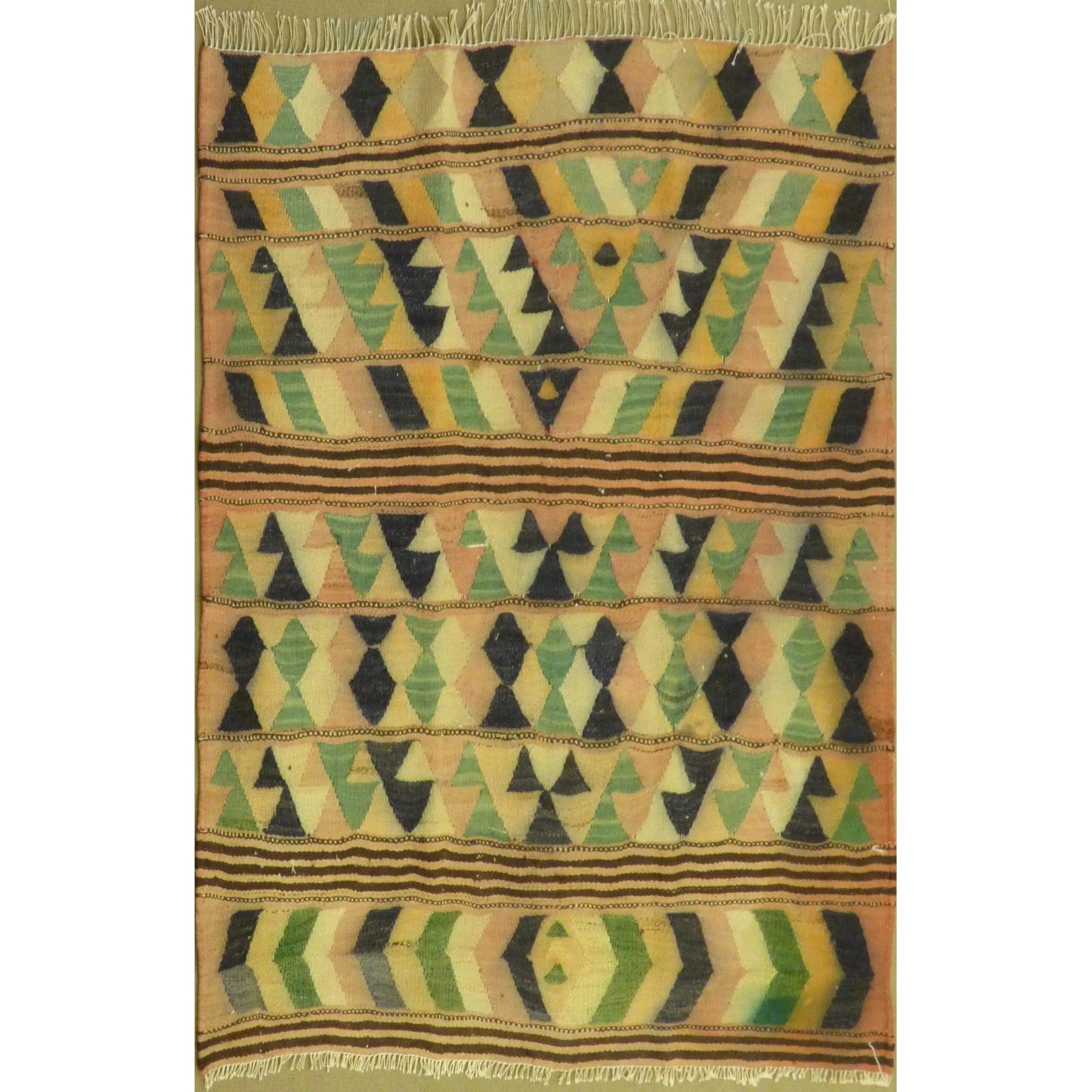 One Of The Kind Authentic Hand-Knotted Sanandaj Vintage Kilim 4'2" X 4'9"